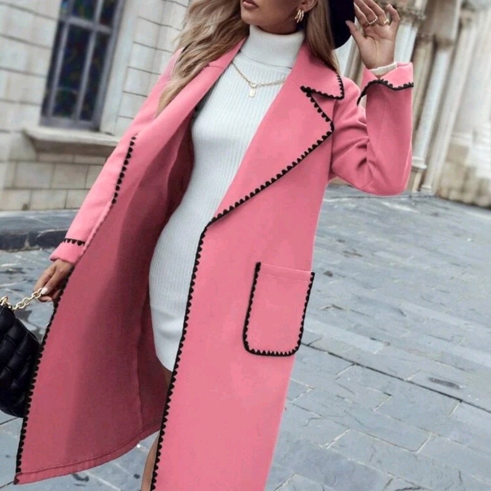 Lapel Neck Binding Belted Overcoat - Picture 3 of 9